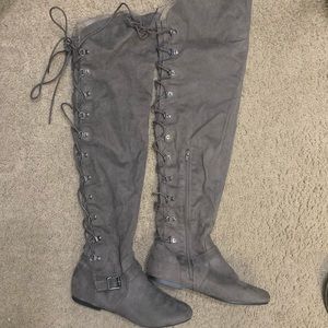 Thigh High Gray Lace Up Boots